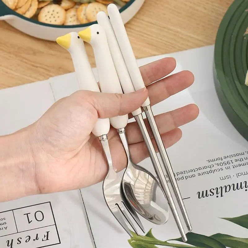 Bộ Muỗng Đũa Thìa Hình Con Vịt Cute Dùng Cho Cá Nhân, Trẻ Em - Bộ Đồ Ăn Di Động Văn Phòng, Sinh Viên, Du Lịch 3