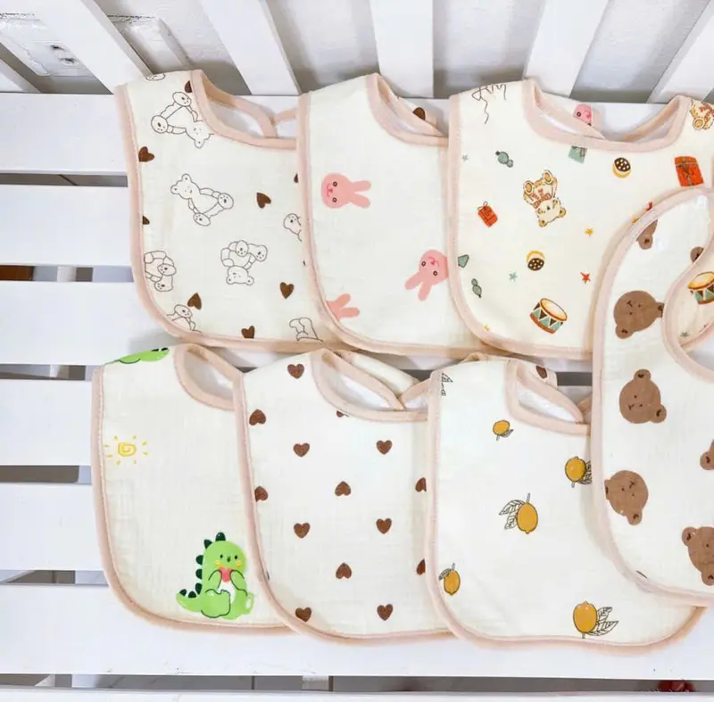 Yếm Chống Thấm Hoa và Chữ U Ăn Dặm 6 Lớp Vải Xô Muslin Siêu Thấm Hút Cho Bé 1