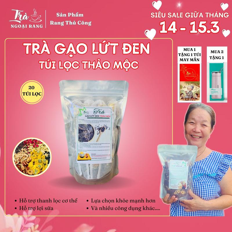 Trà Gạo Lứt Đen Rang Tay 7 Vị Thảo Mộc (20 túi lọc) Trà Ngoại Rang Nước Trà Tea Chè