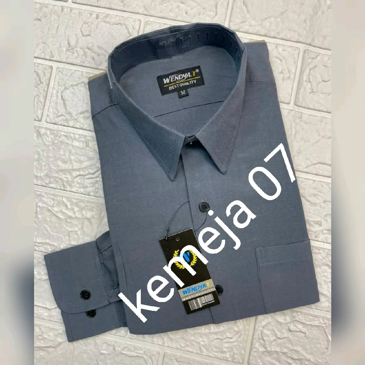 kemeja polos pria lengan panjang reguler formal abu tua