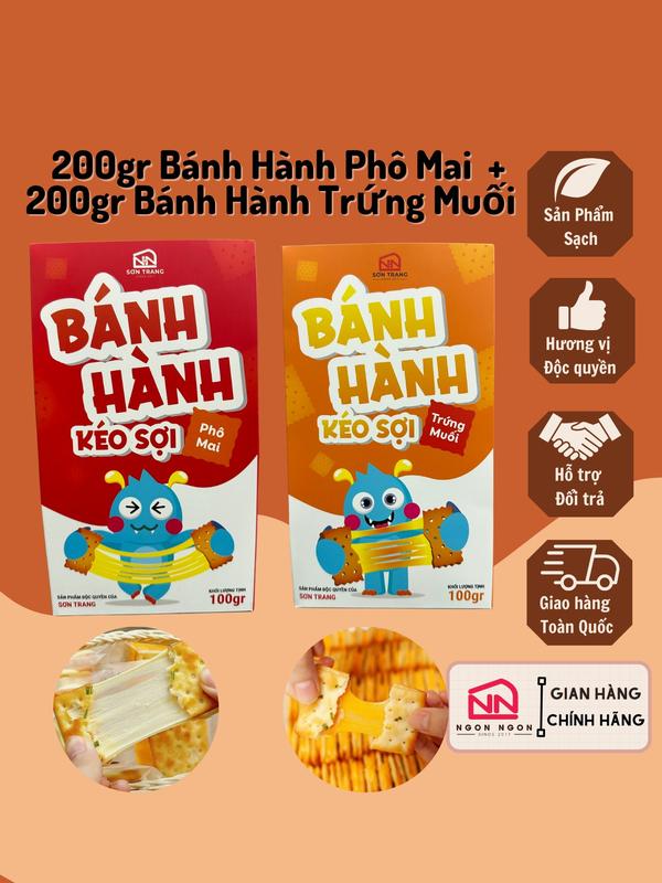 (A25) [COMBO 400GR] 200gr Bánh Hành Phô Mai Chà Bông Kéo Sợi (11-12 bánh)+ 200gr Bánh Hành Trứng Muối Chà Bông Kéo Sợi (11-12 bánh), Đồ Ăn Vặt SNACK Food Thức Ăn