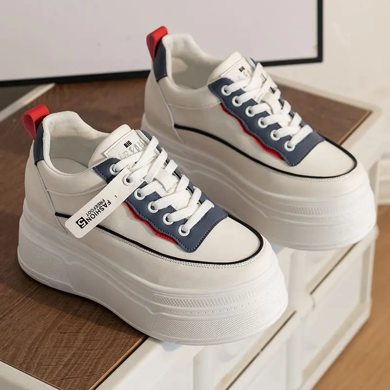 Height Increasing Insole 9cm White Shoes for Women 2024 New Platform Platform Increased Internet Celebrity Breathable Lightweight Sneakers