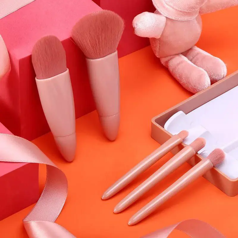 Kuas Make Up Brush isi 5 in 1 Set Box Cermin Kuas Powder Foundation Beauty Tools mini portable travel set 8