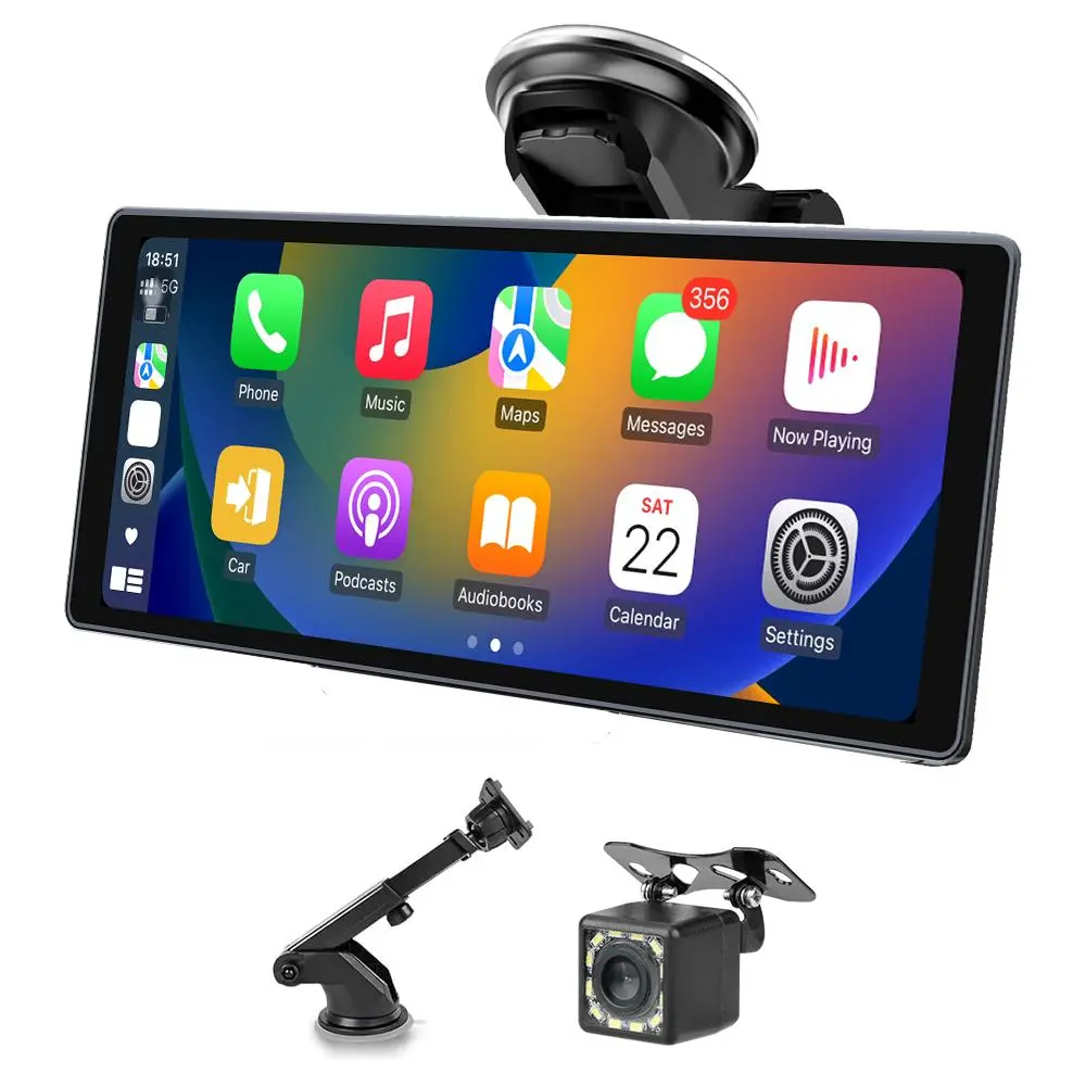 10.26 Inch Wireless Car Screen, Wireless Touch Screen with GPS Navigation for CarPlay, Portable Car Stereo with Backup Camera, Bluetooth-compatible Car Video Player