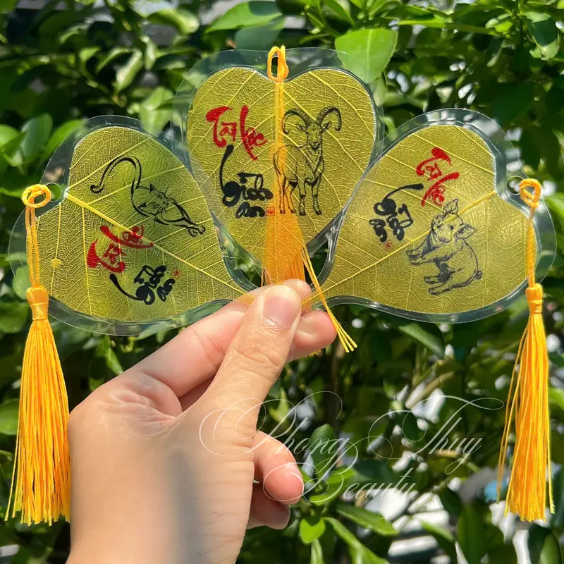 Lá Bồ Đề Chữ Thư Pháp 12 Con Giáp Theo Tuổi, Trang Trí Ốp Lưng, Bỏ Ví/Bóp, Treo Xe,Decor,... 3