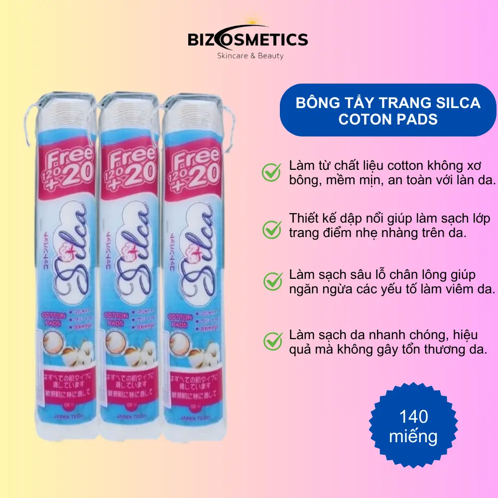 Bông tẩy trang cotton tròn mỏng mềm mịn Silca 140 miếng