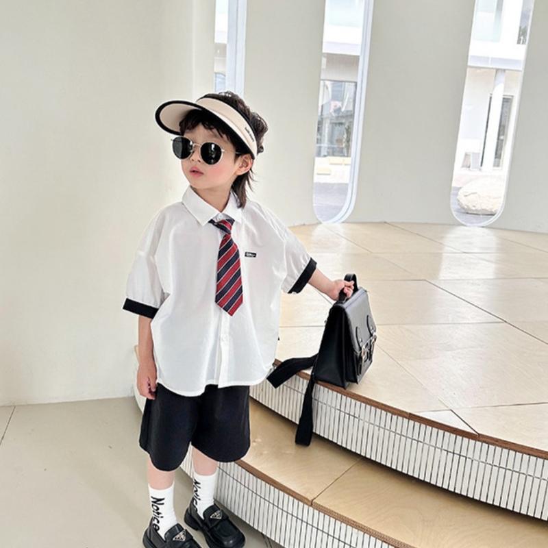 [Ankids] Bộ áo sơ mi + CAVAT KẺ ĐỎ + quần kaki mềm công tử 13-32kg