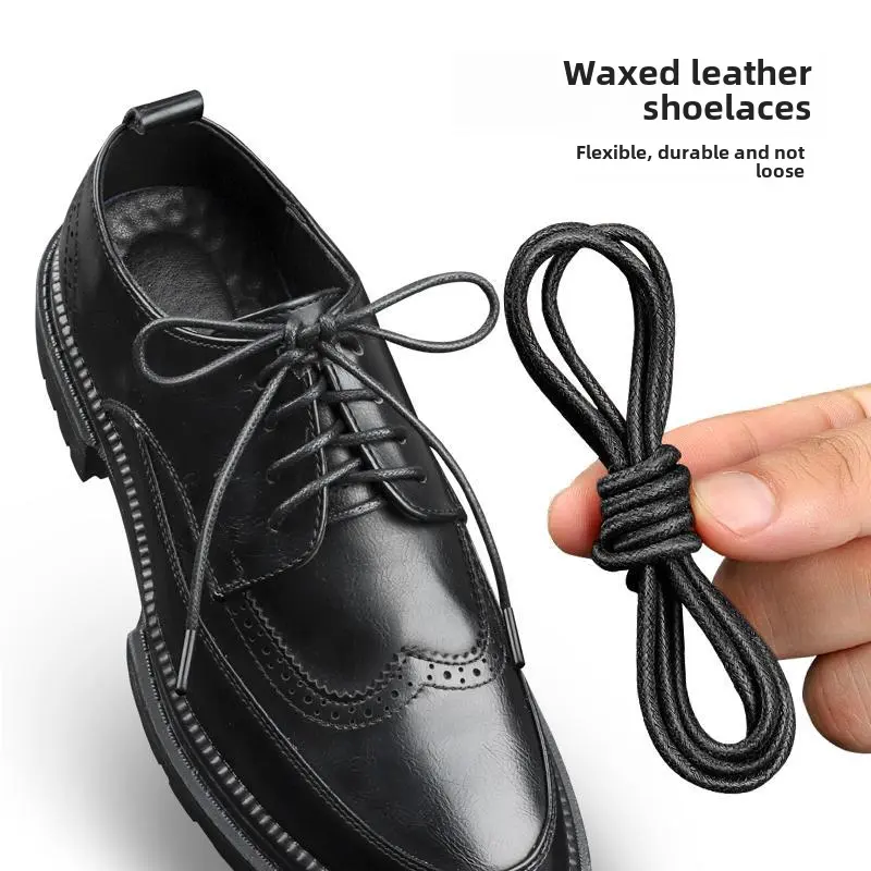 Leather Shoes Lace Men's round Black Brown Martin Boots Women's British Long and Short Business Casual Waxing Shoelace