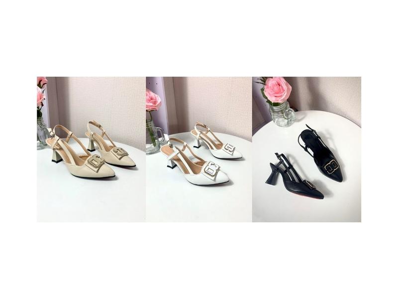Giày cao gót hở gót da lì ( da mờ ) gót 7 phân trơn màu đen, kem , trắng size từ 34 đến 42 Mũi nhọn