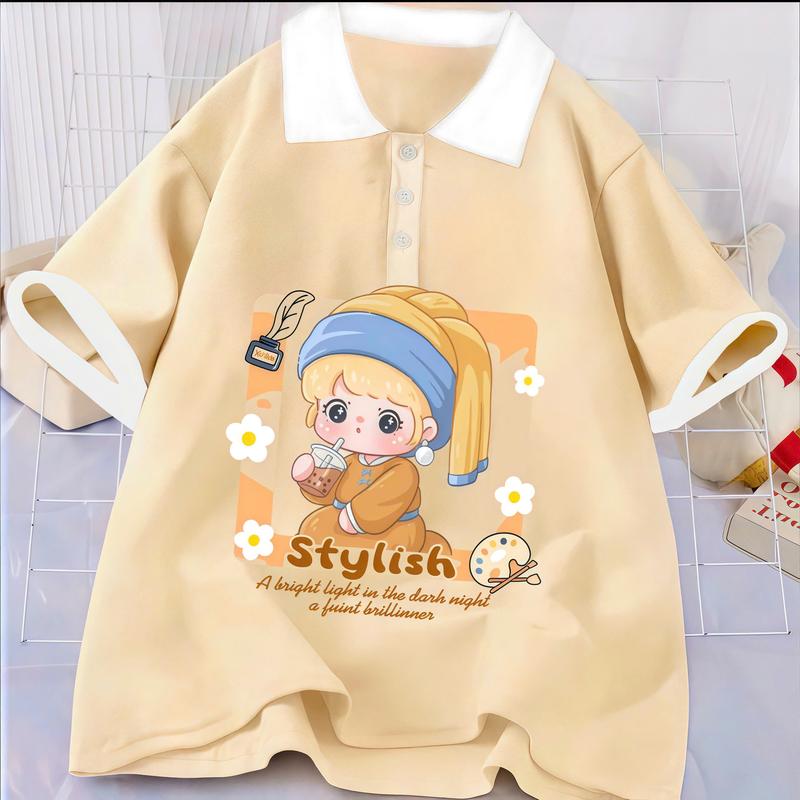 Áo polo bé gái 15-45kg, Áo thun cổ bẻ cho bé gái thiết kế fom rộng hình in cute chất vải cá sấu dày dặn mẫu hot 2025 ( Mã01 ) 2