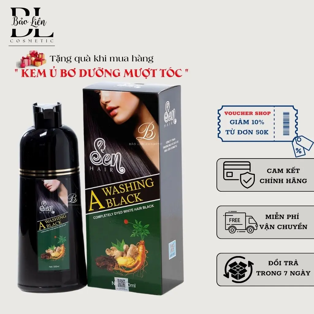 Dầu gội phủ bạc Sen Hair,dầu gội nhuộm tóc thảo dược đen tóc chỉ sau 10 phút (có tặng thêm lược)