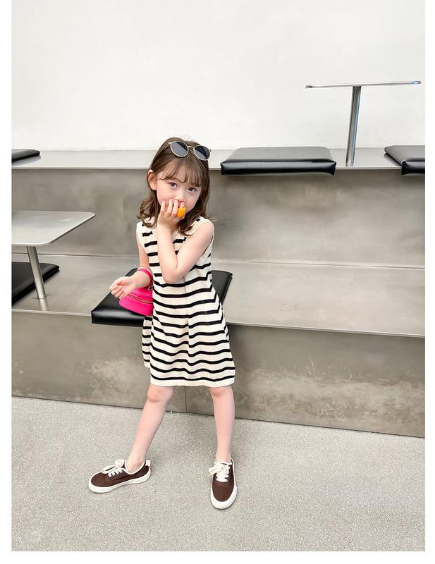 Product Introduction of 100% Cotton Children's Baby Girl Children 2024 Summer New Korean Style Stitching Tie-Dyed Mid-Length Polo Dress 2