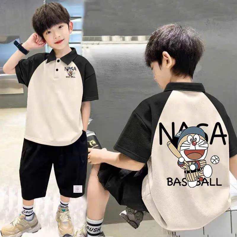 Set bộ quần áo POLO cho bé trai từ  17-45kg mặc vừa, mẫu ĐÔREMON, chất cotton cá sấu mềm mát, hàng may kĩ. T96 fashion 1