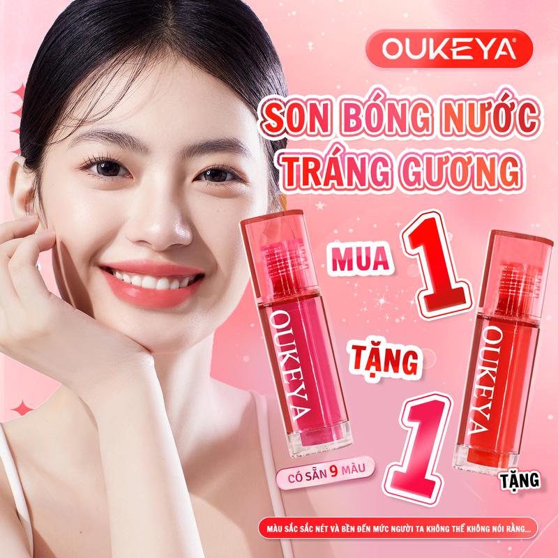 (Mua 1 tặng 1)OUKEYA Son Môi Gloss Tint, Chất Son Bóng Bền Màu, Cung Cấp Độ Ẩm, Màu Sắc Trẻ Trung Tươi Tắn son mini lip combo