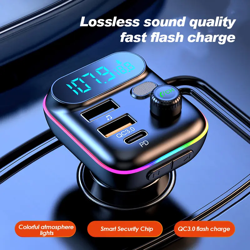 NETPAC Car Bluetooth MP3 Fast Charging Wireless Audio Receiver Car Charger LED FM&Calling Transmitter 5