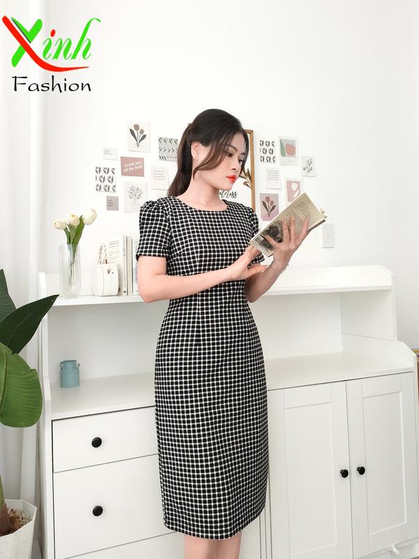 Đầm Suông Caro Trẻ Trung Gọn Dáng DL940 Nữ Women Tre Dress 1
