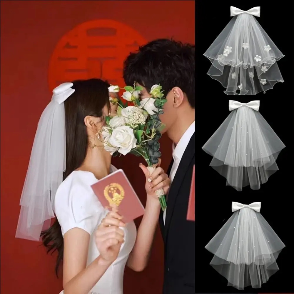 Mạng Che Mặt Cô Dâu, Thiết Kế Hoa Thanh Lịch, Với Ruy Băng, Gạc Đầu Cô Dâu, Thắt Nơ, cài tóc Cô Dâu, Thích Hợp Cho Đám Cưới, Gạc Nữ