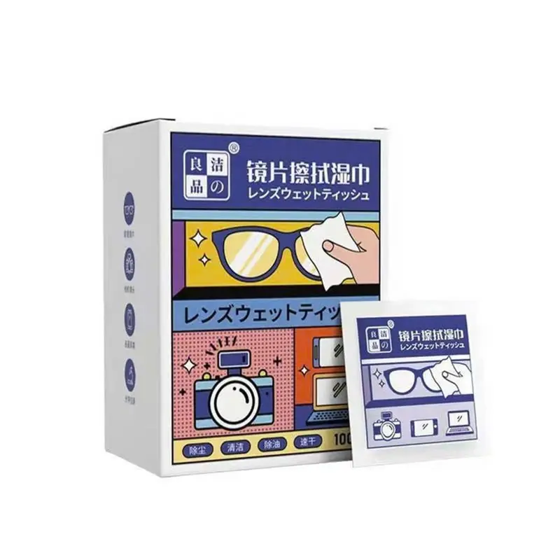 [Mẫu Mới] Hộp 100 Khăn lau kính nano chống bám hơi nước, Giấy lau kính mắt,máy ảnh chống sương mù mồ hôi tiện lợi Cao Su Giày khan lau 7