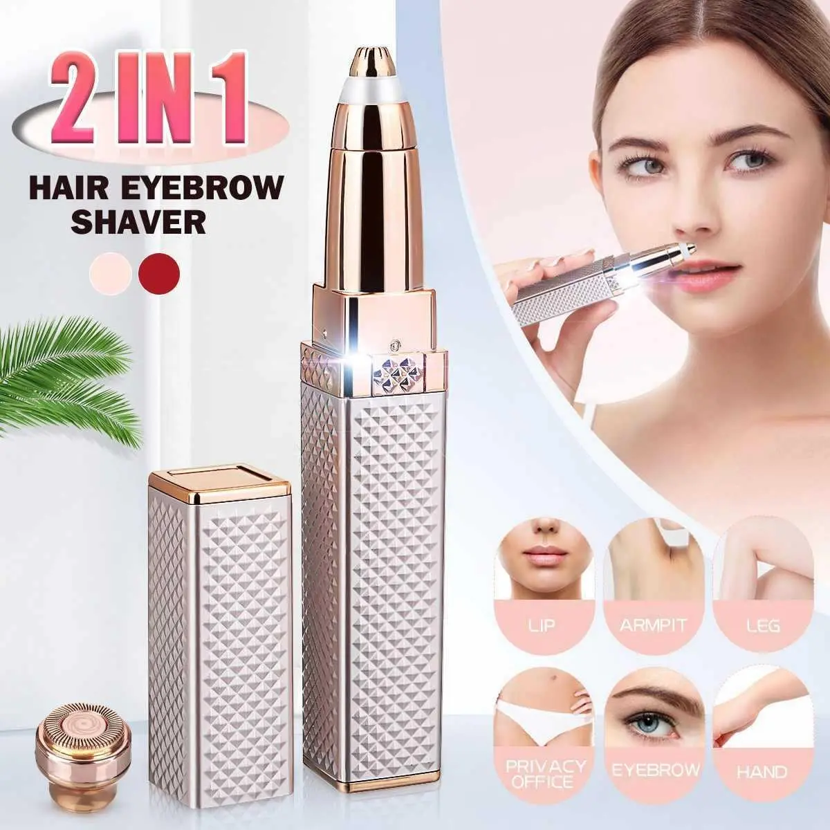 Electric Lipstick & Hair Trimmer 2-in-1 Shaving & Eyebrow Shaping Tool Eyebrow Trimmer Electric Dual-head Hair Removal Device Electric Eyebrow Razor