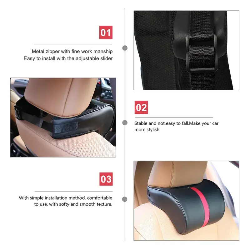 Car Neck Pillow PU Leather Car Headrest Pillow Memory Foam Neck Pain Relief Car Seat Pillow Neck Support Car Accessories 5