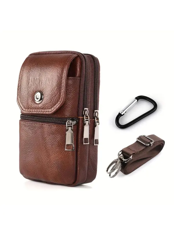 Men's Casual Plain Color Belt Bag, Fashionable Cowhide Belt Bag for Outdoor Work, Cycling, Fitness Exercise, Casual Trendy Versatile High-quality Daily Commuting Bag 4