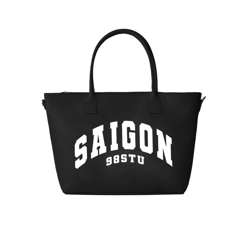 Túi tote 98stu cỡ lớn da pu cao cấp đen kèm charm tặng kèm dây đeo