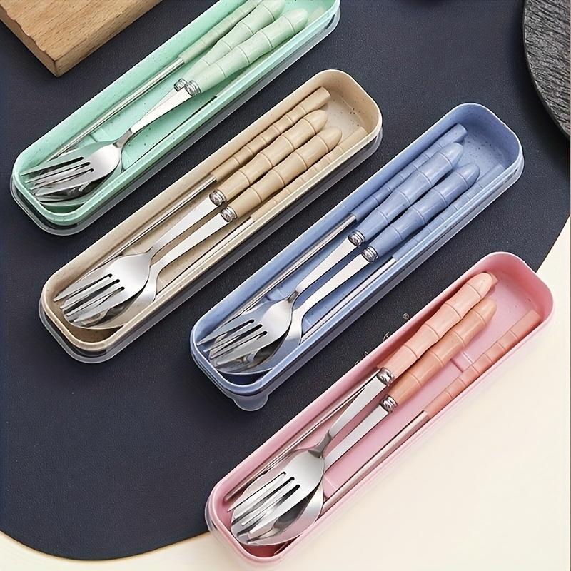 Product Introduction of Portable Cutlery Set with Case, 4 Counts/set Including Spoon, Fork & Chopsticks, Reusable Tableware Set for Lunch, Camping, School, Picnic 15