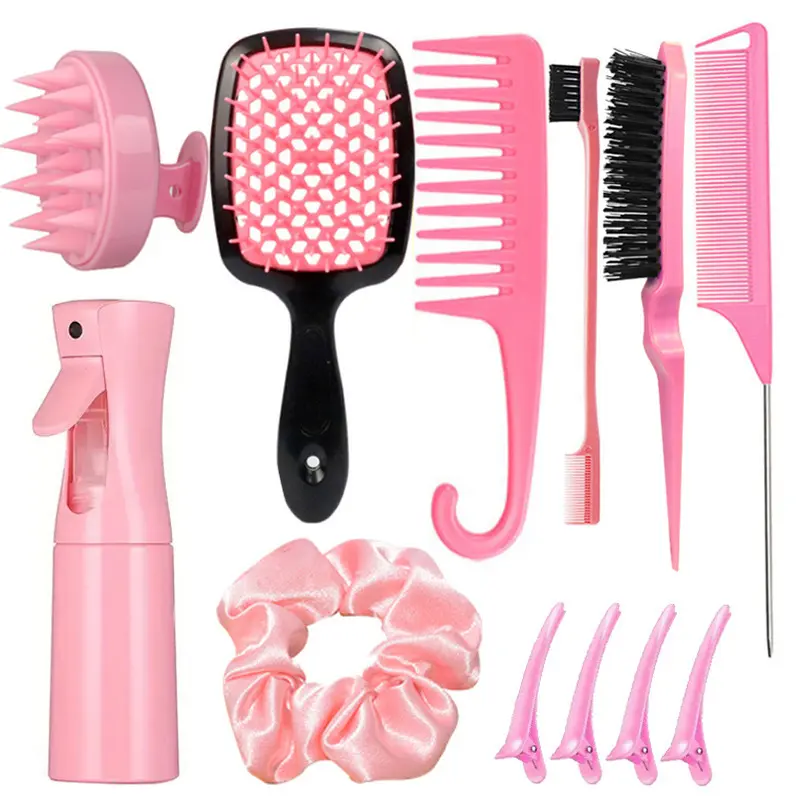 12 Pieces Hairdressing Comb Spray Bottle Shampoo Comb Fluffy Tail Comb Wide-Tooth Comb Hair Bands Duckbill Clip Suit