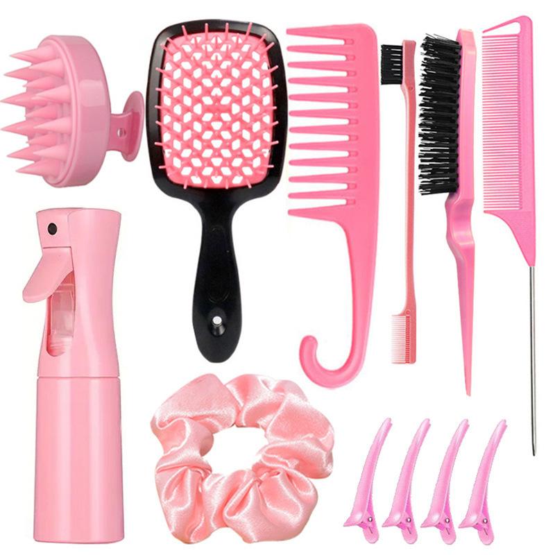 Product Introduction of 12 Pieces Hairdressing Comb Spray Bottle Shampoo Comb Fluffy Tail Comb Wide-Tooth Comb Hair Bands Duckbill Clip Suit 5