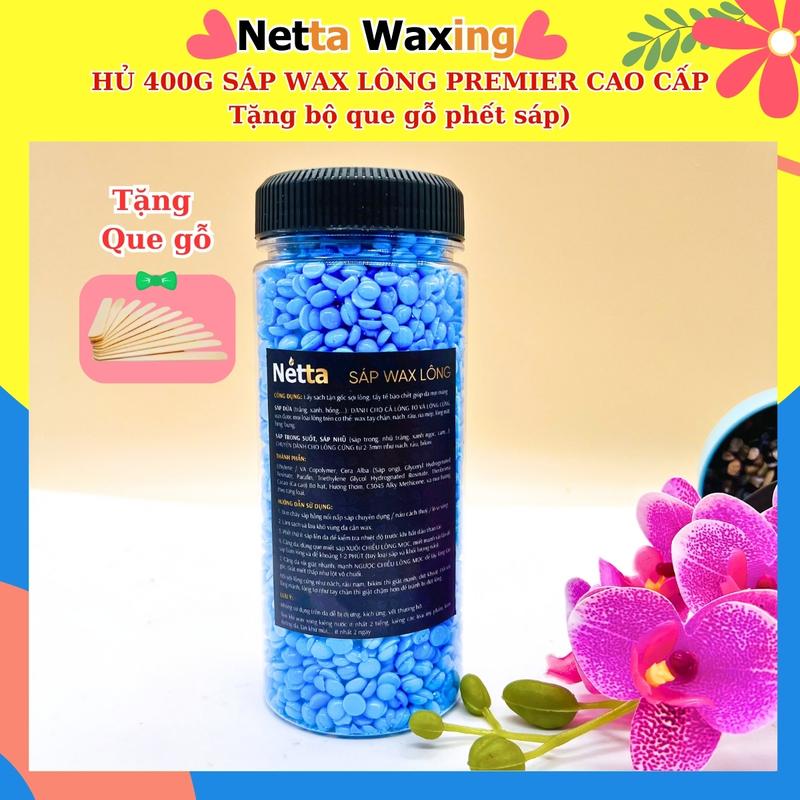 Hủ 400g Sáp Wax Lông + Que gỗ waxing - Sáp wax dẻo, wax sạch lông cứng, lông tơ Kem 0