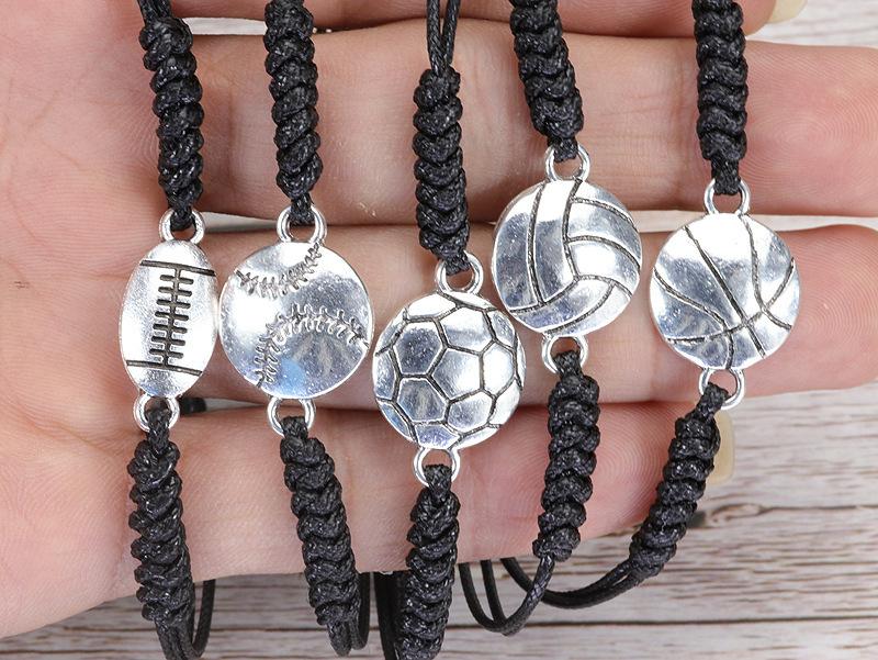 Product Introduction of Cross-Border Hot-Selling Handmade Woven Baseball Soccer Basketball Volleyball Alloy Bracelet Source Factory Wholesale 6