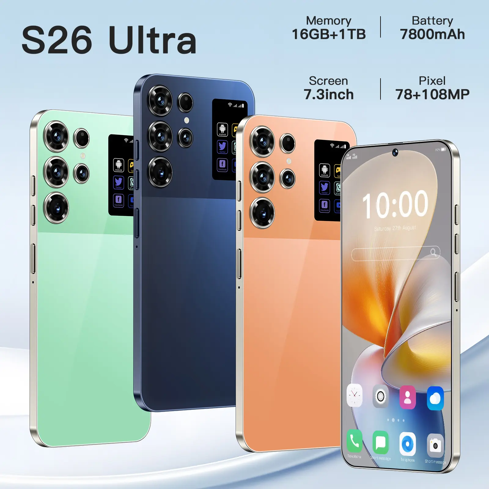S26 Ultra Mobilephone 7.3-Inch Screen Smartphone