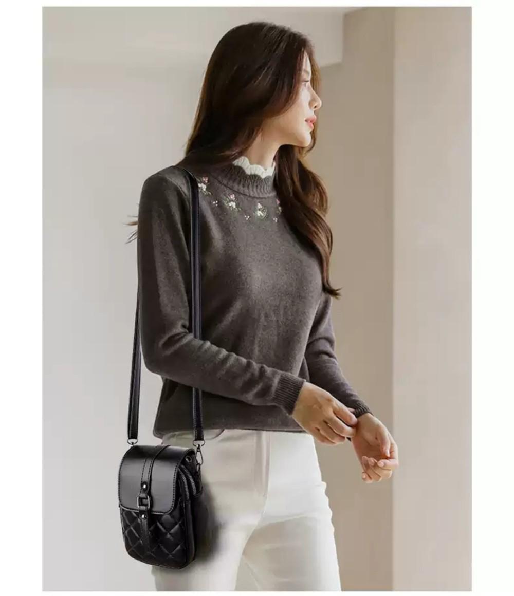 MANONI SHOP - TAS SELEMPANG WANITA MODEL KOREA DESAIN TAS KECIL MINI SLINGBAG TAS HP WANITA BAHAN KUALITAS IMPORT MOTIF JAHIT Kulit PU BISA COD Kanvas Hitam