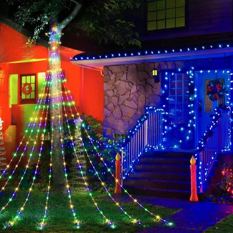 Dây đèn LED hình Ngôi Sao thả 9 dây 335 bóng nháy 8 chế độ trang trí Giáng Sinh/ Năm Mới