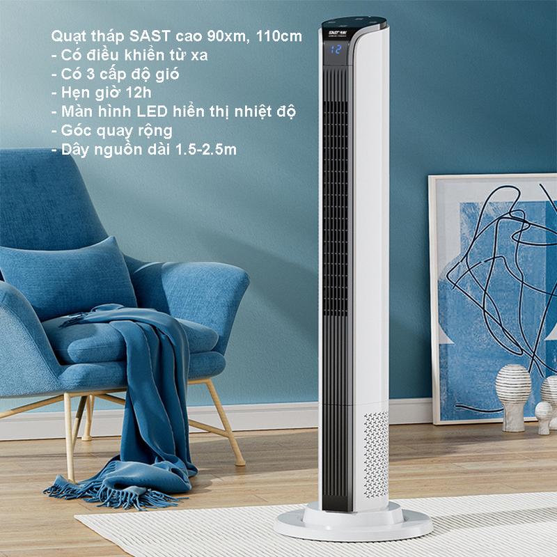 Quạt không cánh SAST cao 110cm, 90cm CẢM ỨNG, CÓ ĐIỀU KHIỂN TỪ XA, HIỂN THỊ NHIỆT ĐỘ quạt tháp không cánh, quạt đứng, quạt trụ