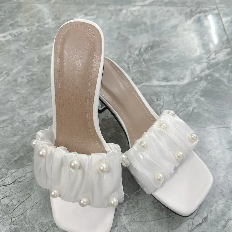 MÃ 62  dép nữ nhún bèo đính ngọc gót 7cm DéP Shoes GiàY Sandal 1