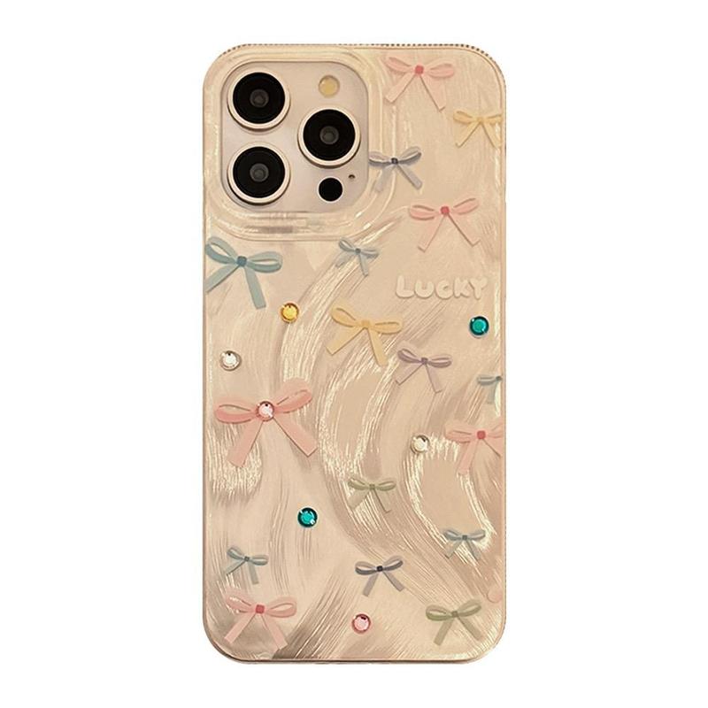 Bowknot Pattern Phone Case, Faux Pearl Decorative Anti-fall Phone Protector Cover Compatible With iPhone 11 12 13 14 15 Pro Max Series, Gift, Smartphone, Protective 7