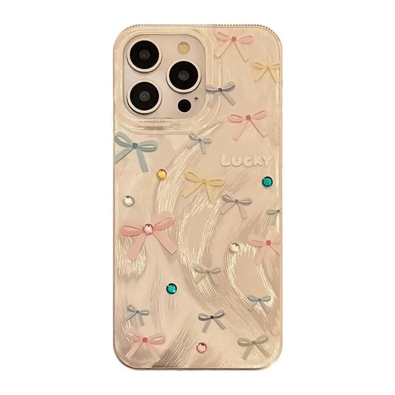 Bowknot Pattern Phone Case, Faux Pearl Decorative Anti-fall Phone Protector Cover Compatible With iPhone 11 12 13 14 15 Pro Max Series, Gift, Smartphone, Protective, Baby Pink 7