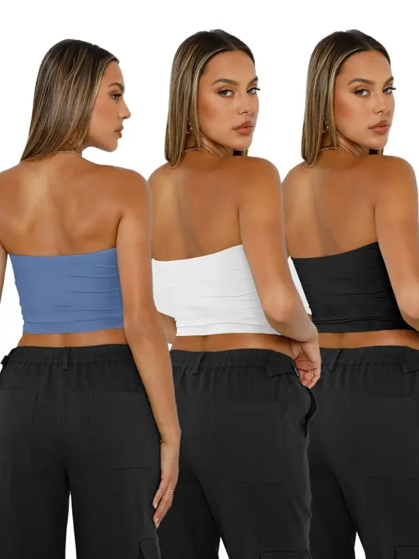 Women's Solid Color Crop Tube Top, Casual Fashion Sleeveless Strapless Top for Daily Outdoor Wear, Ladies Clothes for Summer 1