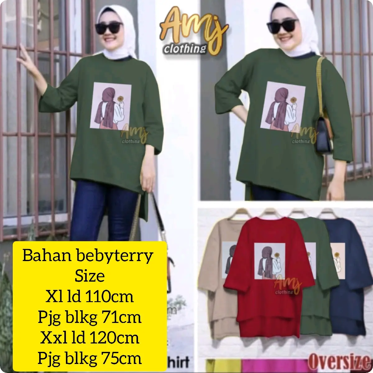 kaos OVERSIZE wanita muslim Baju Atasan Dewasa  Basic  Katun Oblong Remaja Panjang