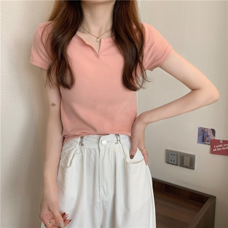 Product Introduction of Summer slim fit crop top spicy girl outfit T-shirt short sleeved plain color, comfortable and breathable, paired with jeans 10