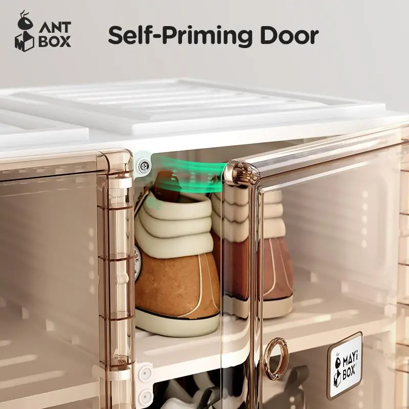 【ANTBOX】 Rak Sepatu 2Tingkat Transparan Kotak Sepatu Lipat Minimalis dari Akrilik untuk Penyimpanan Serbaguna Penyimpanan Lemari Sepatu Plastik Anti Debu dan Mudah Bongkar Pasang Kapasitas Besar 6Susun untuk Rumah dan Kantor Organizer Estetik dan Praktis! 7