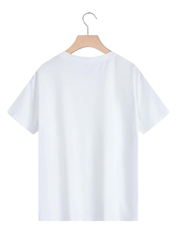Plus Size Overstimulated Letter Print Round Neck Tee, Casual Drop Shoulder Half Sleeve T-shirt for Summer, Women's Plus Clothing for Daily Wear 4