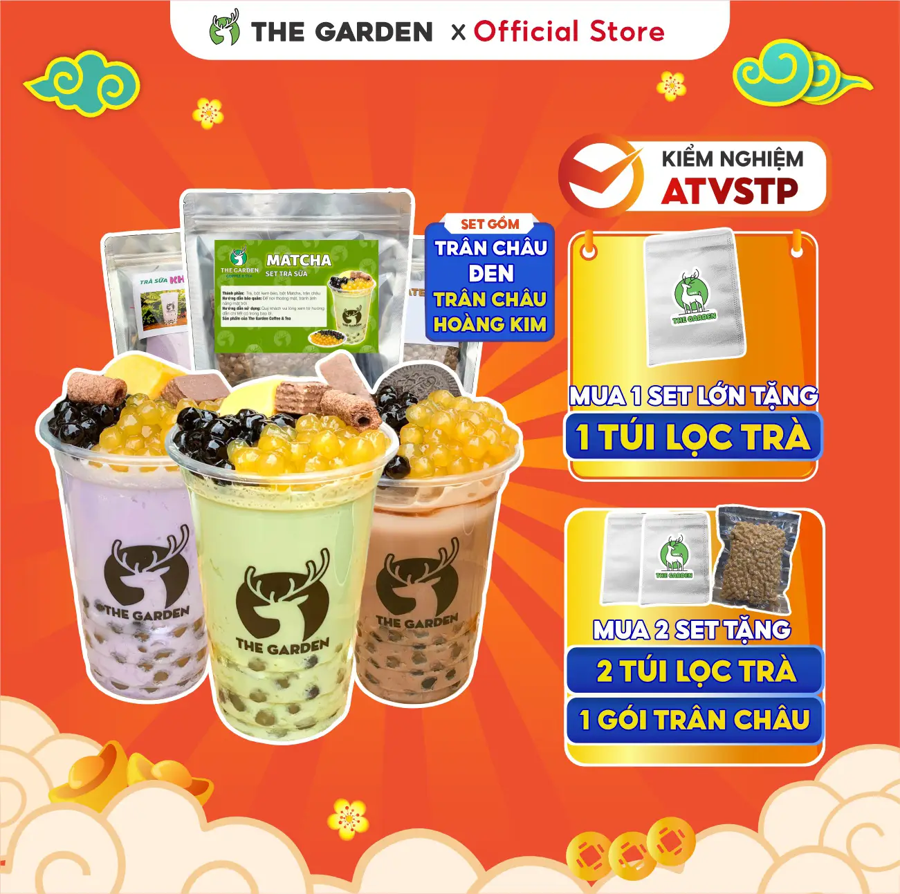 Set Trà Sữa Tự Pha 6 - 8 Ly Vị Trân Châu Đường Đen The Garden, Nguyên Liệu Làm Trà Sữa Phúc Long, Matcha Topping