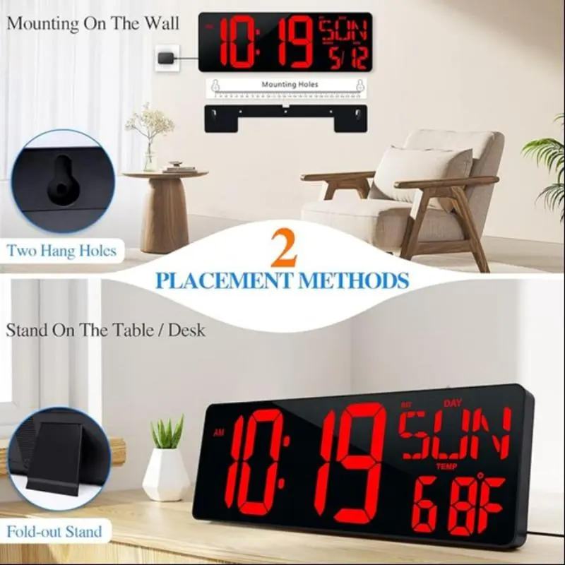 17.2 Inch Large LED Display Digital Wall Clock with Remote Control, Count Up and Countdown Timer, Temperature and Date Auto Switchable Wall Clock, Decor, Living Room, Home Goods 7