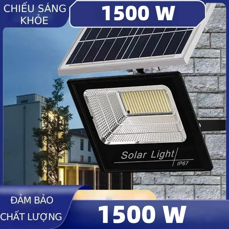 COD Đèn sân vườn năng lượng mặt trời Model 1500w, đèn pha ngoài trời chống nước siêu sáng, công suất thực tế 60W,IP68  phạm vi chiếu sáng 30-40