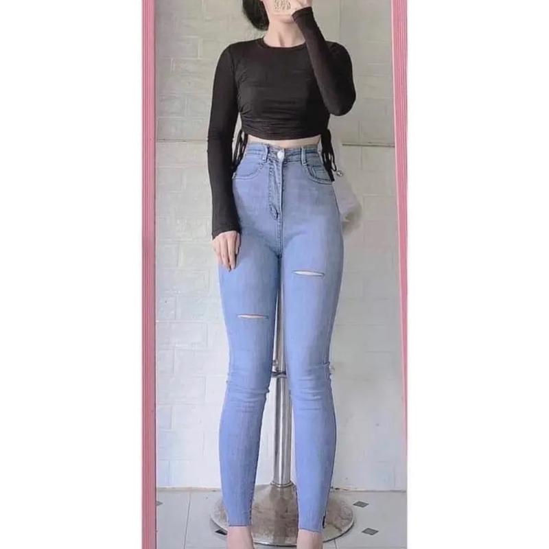 Quần Jean Nữ Bigsize 60kg-98kg Màu Xanh Nhạt Râu Mèo Tua Lai  Denim 2