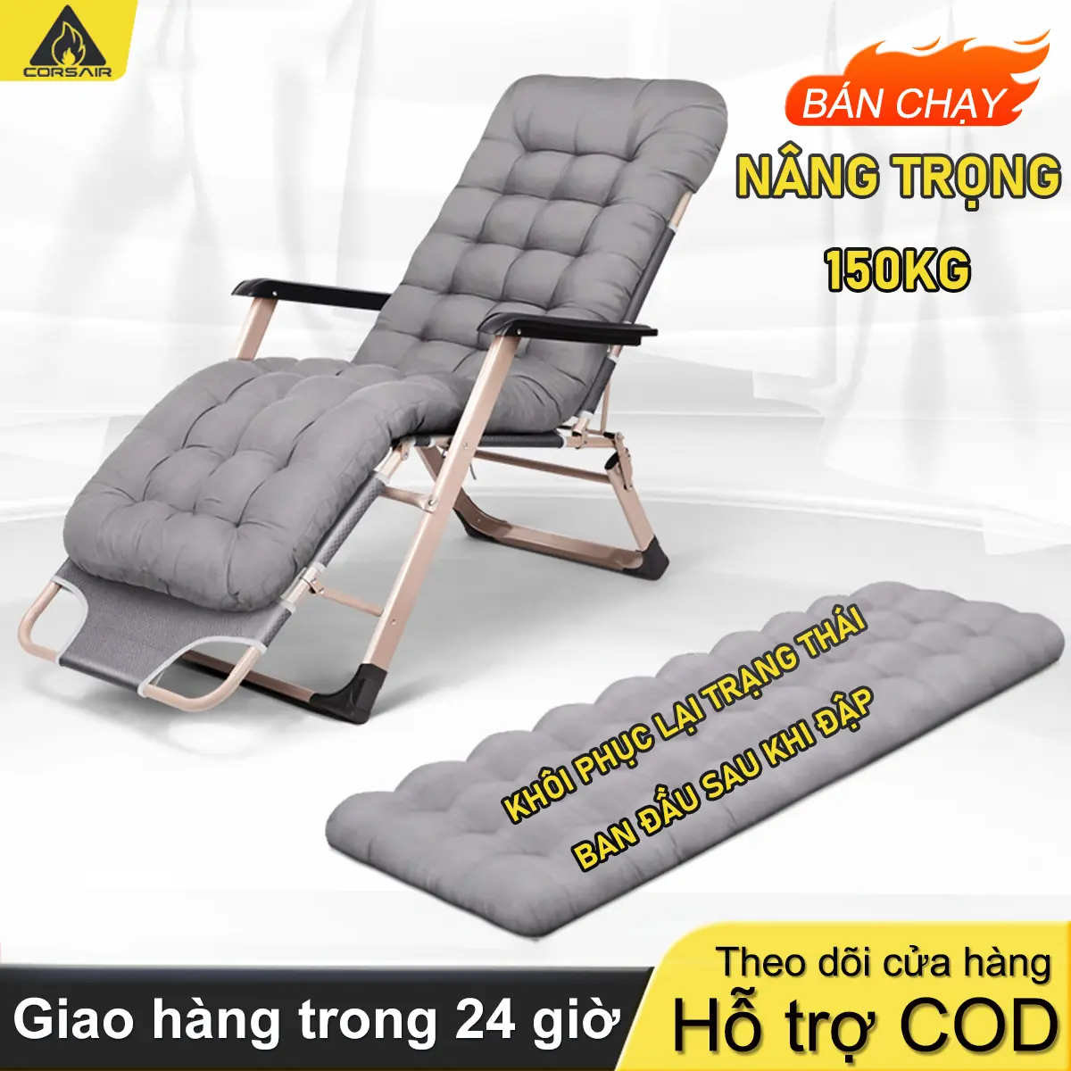 Ghế thư giãn gấp gọn đa năng đọc sách gia đình,Ghế xếp thư giãn gấp gọn đa năng chịu tại 200kg khung hợp kim cao cấp
