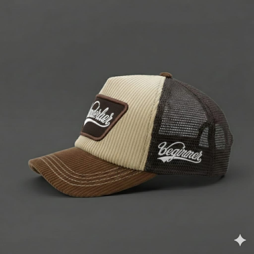 TOPI JARING TRUCKER LIDAH PENDEK BAHAN CORDUROY HITAM