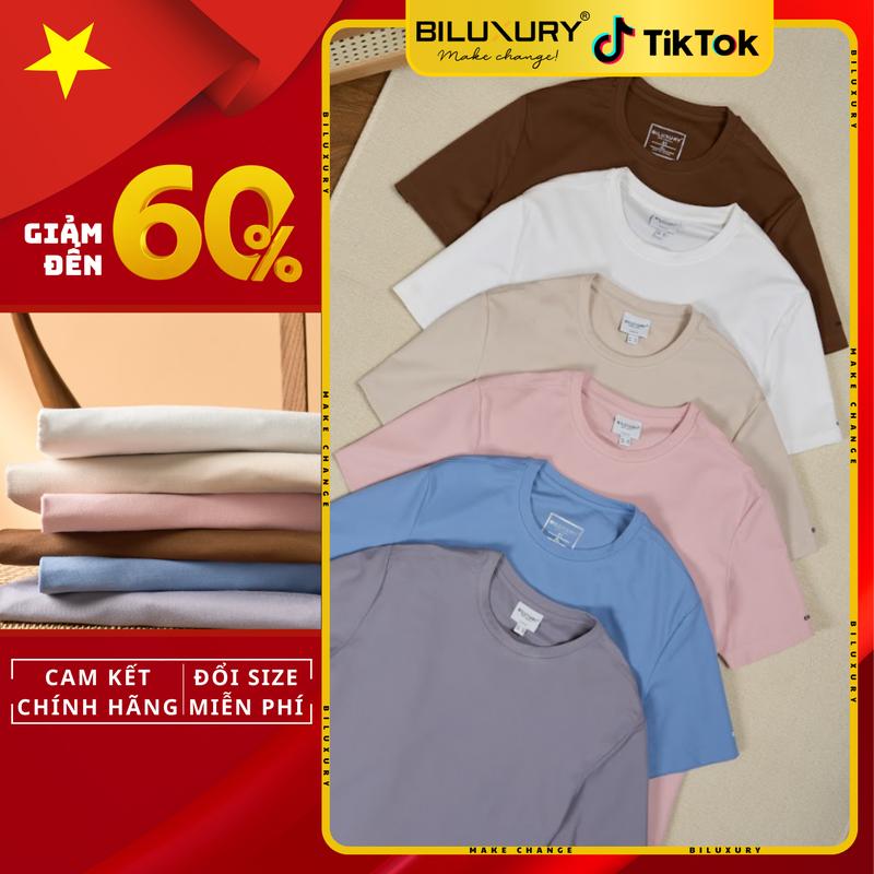 Áo Phông Biluxury Tay Ngắn Bền Màu, Chống Nhăn, Co Giãn 8APKB403 Form Slimfit ôm vừa người tôn dáng Menswear Nam Cổ Tròn